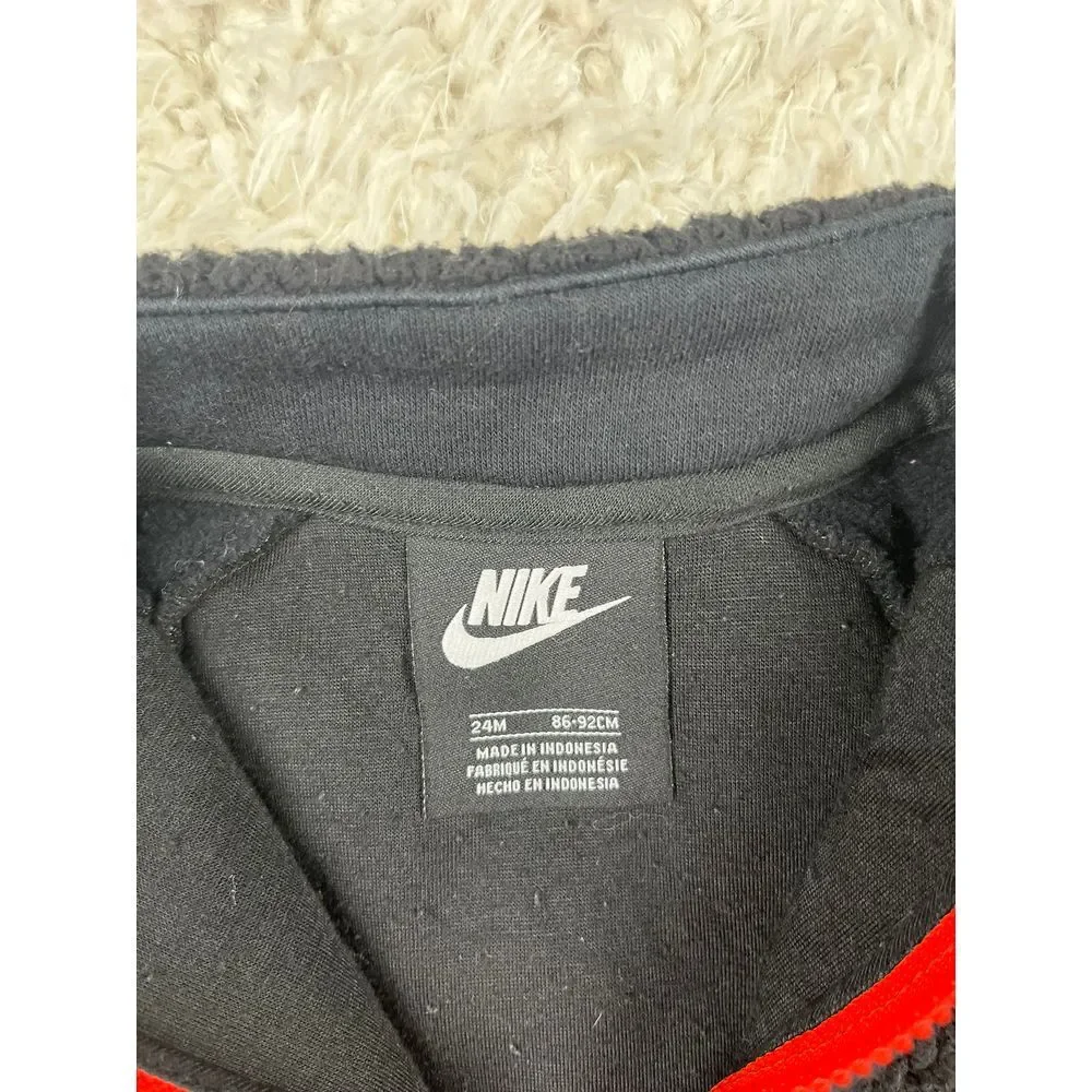 Nike Sherpa Fleece Quarter Zip Pullover Geometric Print Sleeves‎ Black Red 24M